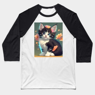 Beautiful Calico Kitten with Flowers - Modern Digital Art Baseball T-Shirt